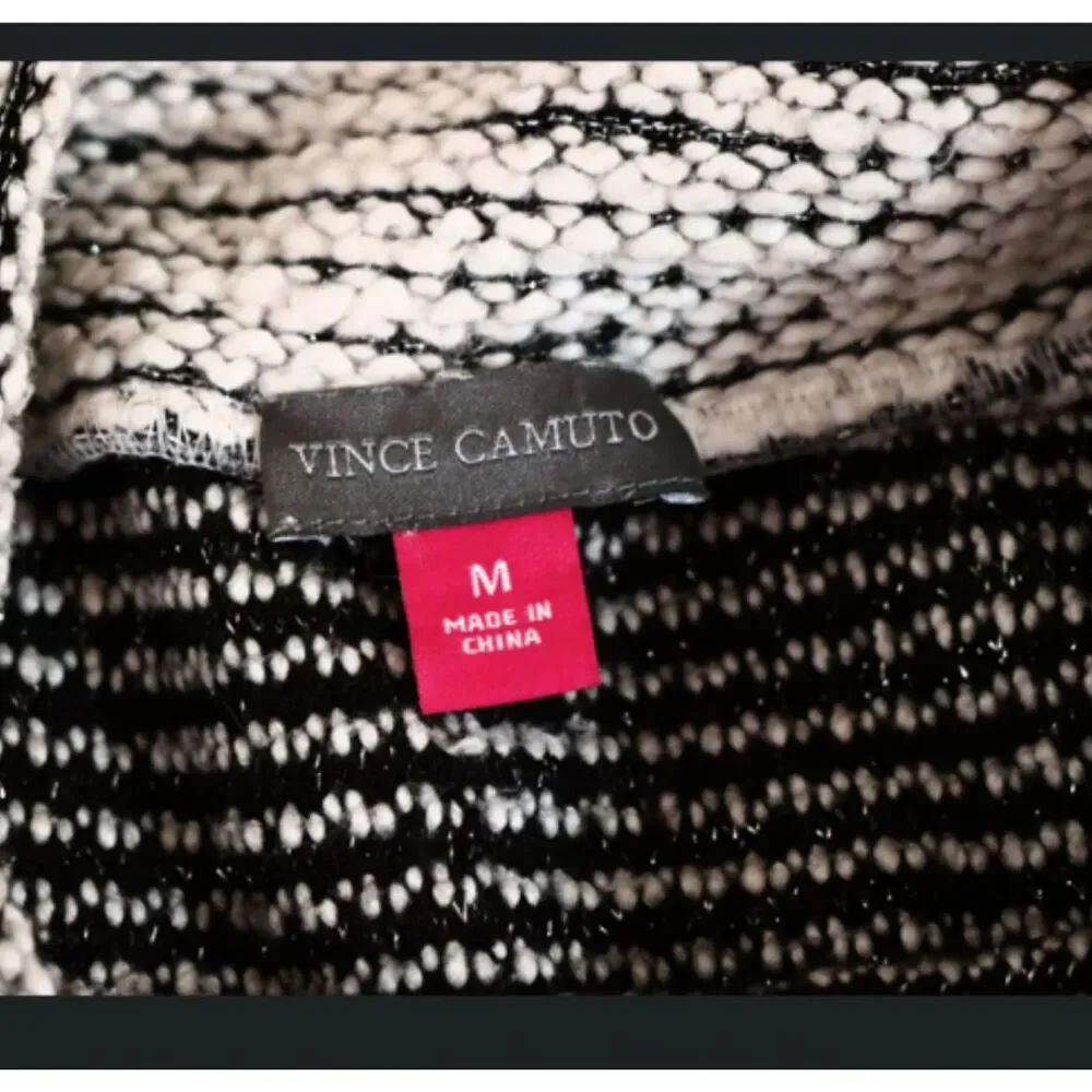 Vince Camuto Cream Black Sparkle Striped Sweater Medium 3/4 Sleeve